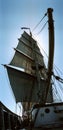 Full set of sails of the brig two mast square rigged tall ship Royalty Free Stock Photo