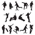 Full set of skateboard peoples silhouettes vector illustration Royalty Free Stock Photo