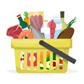 Full shopping basket. Food store, supermarket. Set of fresh, healthy and natural product. Vector Royalty Free Stock Photo