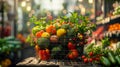 Full shopping basket with variety of vegetables and fruits in grocery store. Routine grocery shopping. Healthy lifestyle. Royalty Free Stock Photo