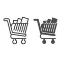 Full shopping cart line and glyph icon. Market trolley with product packages. Commerce vector design concept, outline Royalty Free Stock Photo