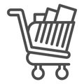 Full shopping cart line icon. Market trolley with product packages. Commerce vector design concept, outline style Royalty Free Stock Photo