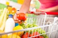 Full shopping cart at supermarket