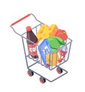 A full shopping cart with various groceries, vector illustration on a plain background, concept of shopping Royalty Free Stock Photo