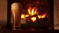 Pouring stream into glass bocal of refreshment beer with foam and air bubbles fireplace 4K