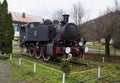 Full shot of a steam locomotive train on display in Gracac Croatia