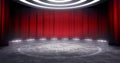 Full shot of a virtual theater background with red curtain, ideal for live shows or music events