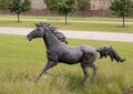 Full size bronze sculpture of a horse running beside a neighborhood in the Phillips Creek Ranch development in Frisco, Texas