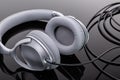 Full-size headphones. Modern devices for listening to music.