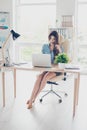 Full size photo of elegant business lady sitting in her office a Royalty Free Stock Photo