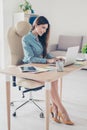 Full size photo of elegant business lady sitting in her office a