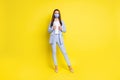 Full size photo executive marketer girl work office protect safe medical mask wear blazer trousers high-heels stilettos