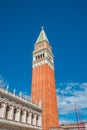 Full size view of Campanile Bell Tower at San Marco square in Venice, Italy, at sunny day and deep blue sky Royalty Free Stock Photo