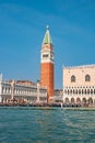 Full size view of Campanile Bell Tower at San Marco square in Venice, Italy, at sunny day and deep blue sky Royalty Free Stock Photo