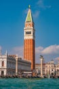 Full size view of Campanile Bell Tower at San Marco square in Venice, Italy, at sunny day and deep blue sky Royalty Free Stock Photo