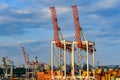 Full-slewing gantry crane in a seaport