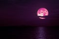 Full Snow pink Moon on night sky back cloud over dark sea Royalty Free Stock Photo