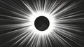 full solar eclipse with light ray lines radiating outward, vector art style