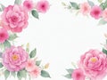 Full space pink rose template watercolor illustration