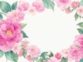 Full space pink rose template watercolor illustration