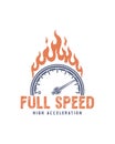 Full Speed Ahead: Speedometer with Flames and High Acceleration Text Royalty Free Stock Photo