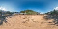 Full spherical hdri panorama 360 degrees angle view in forest guerrilla camp with old military transport aircraft and fighter