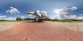 Full spherical hdri panorama 360 degrees angle view near old military transport aircraft and fighter airplane monument in Royalty Free Stock Photo