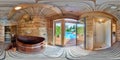 full spherical hdri 360 panorama in equirectangular seamless projection in interior russian wooden bathroom in vacation house