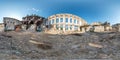 Full spherical seamless hdri panorama 360 degrees angle view concrete structures of abandoned ruined building of cement factory in