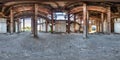 Full spherical seamless hdri panorama 360 degrees angle view concrete structures of abandoned ruined building of cement factory in