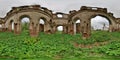 Full spherical seamless hdri panorama 360 degrees angle view inside of brick structures of abandoned ruined building of church in Royalty Free Stock Photo