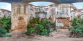 Full spherical seamless hdri panorama 360 degrees angle view inside of concrete structures of abandoned ruined building of church Royalty Free Stock Photo