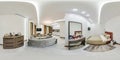 Full spherical seamless hdri panorama 360 degrees view in interior of vip guest room hall in apartment or hotel with sofa Royalty Free Stock Photo