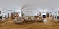 Full spherical seamless hdri 360 panorama in interior of vip guest living room hall in apartment with sofa armchairs and dinner Royalty Free Stock Photo