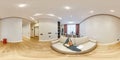 full spherical seamless hdri 360 panorama view in interior of vip guest room hall in apartment with sofa armchairs and tv in