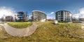 Full spherical seamless panorama 360 degrees angle view near modern hotel complex. 360