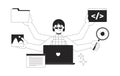 Full stack developer job black and white 2D illustration concept
