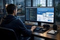 Full Stack Web Developer Building Modern Website Interface on Dual Screen Coding Workspace for Digital Product Development Royalty Free Stock Photo