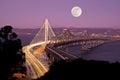 Full, Super Moon and San Francisco New Bay Bridge at Night Royalty Free Stock Photo