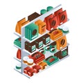 Full supermarket shelf icon, isometric style