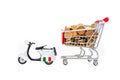 Full supermarket shopping cart pulled by scooter italy concept p