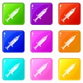 Full syringe icons set 9 color collection Royalty Free Stock Photo