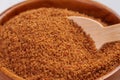 Full teaspoon of coconut sugar. Measuring unrefined sweet coco ingredient