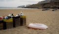 Full trash cans at beach