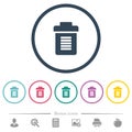 Full trash flat color icons in round outlines Royalty Free Stock Photo