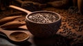 A full ultra HD photo capturing the intricate design of a Mexican hot chocolate traditional molinillo, a wooden whisk used for