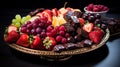 A full ultra HD picture of a Ruby Chocolate-coated fruit platter, showcasing the elegance and deliciousness of this exquisite