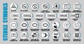 Full vector set of sterilized and disinfectant symbols for medical device package, using ISO, FDA icons. Packaging pictograms