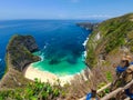 Full view of the famous Dinosaur hill in the Kelinkin Beach, Nusa Penida island in Bali, Indonesia. Full Dinosaur mountain, top