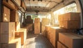 Interior View of a Delivery Van Packed with Cardboard Boxes Royalty Free Stock Photo